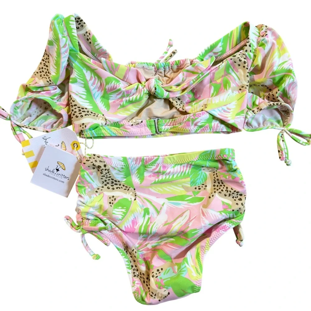 Shade Critters Swimsuit Girls 3T Pink Green Palm‎ Beach Leopard Tropical Beach
